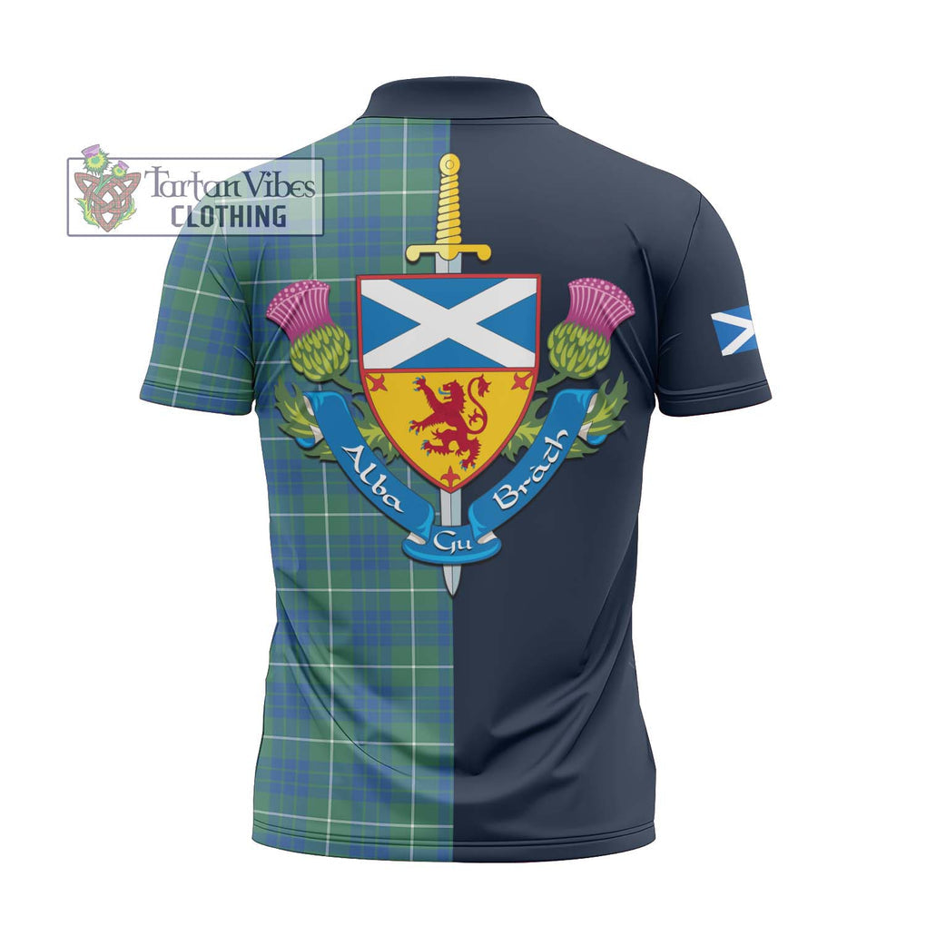 Tartan Vibes Clothing Hamilton Hunting Ancient Tartan Zipper Polo Shirt with Scottish Lion Royal Arm Half Style