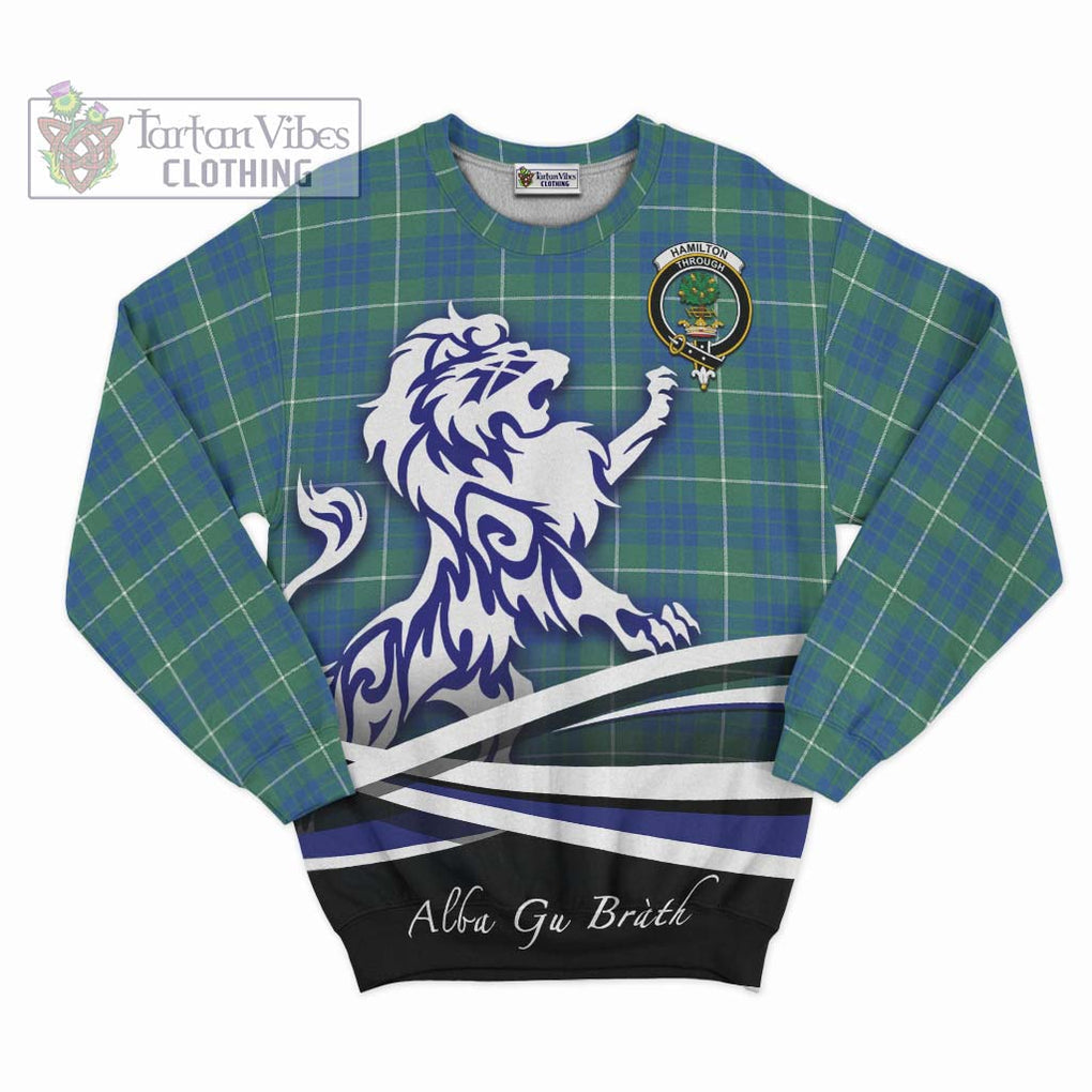 Hamilton Hunting Ancient Tartan Sweatshirt with Alba Gu Brath Regal Lion Emblem - Tartanvibesclothing Shop