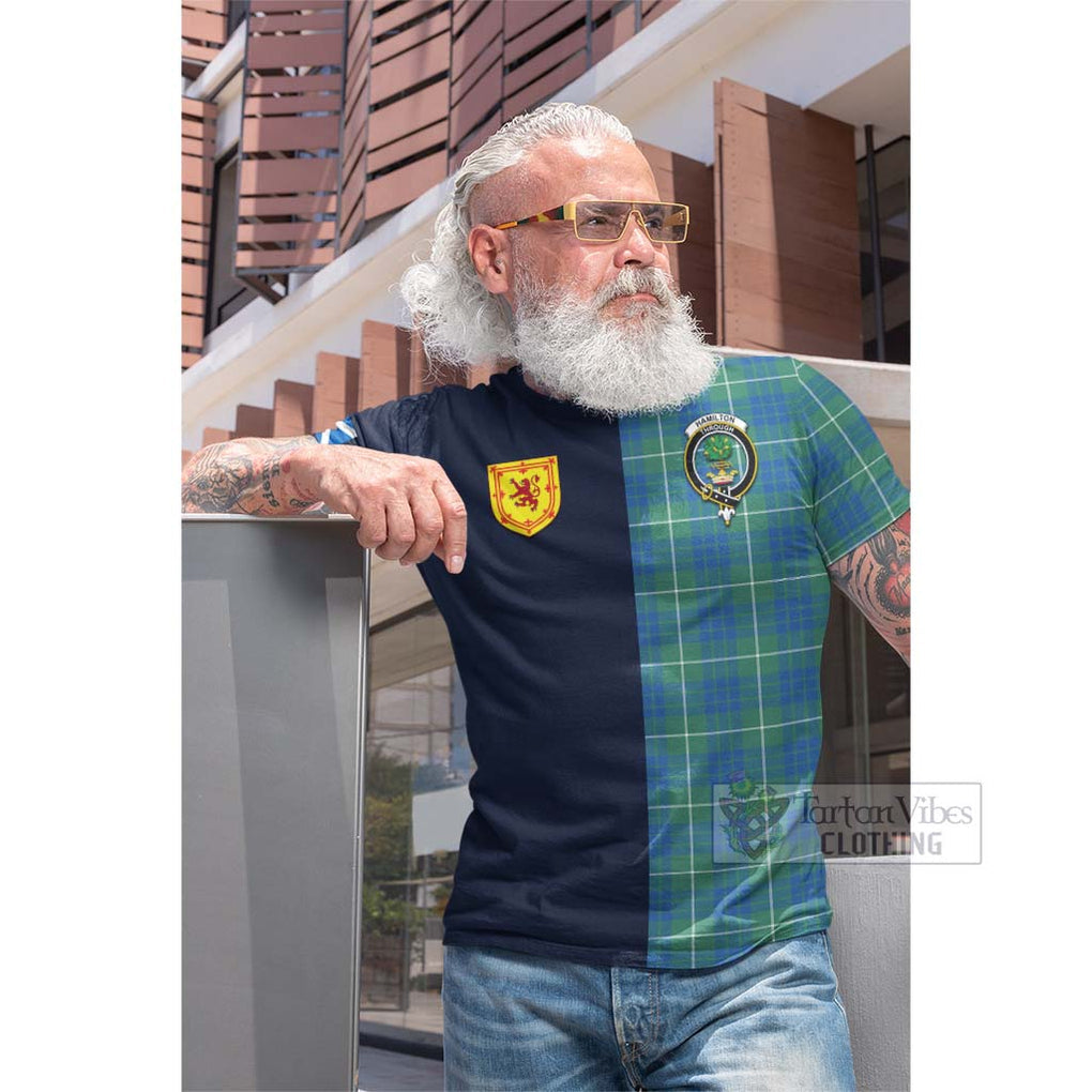 Tartan Vibes Clothing Hamilton Hunting Ancient Tartan Cotton T-shirt with Scottish Lion Royal Arm Half Style