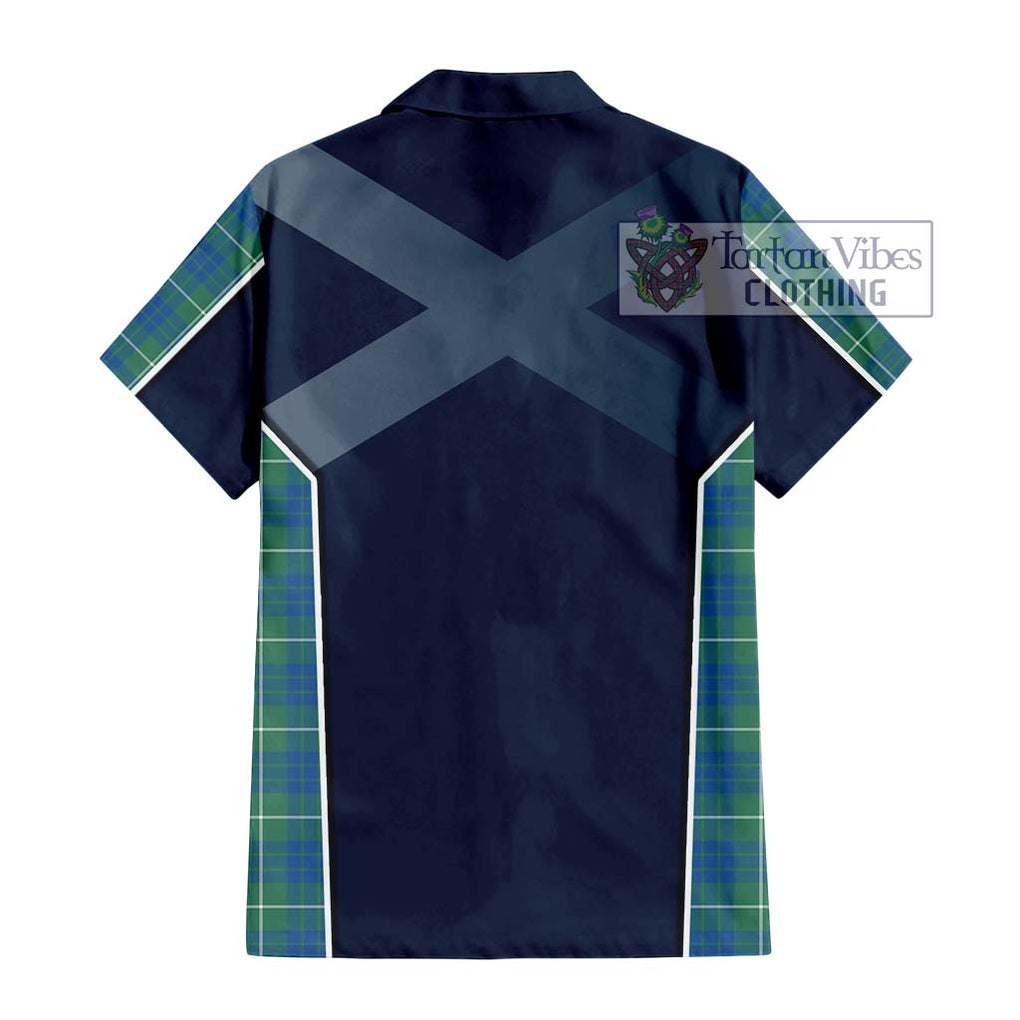 Hamilton Hunting Ancient Tartan Short Sleeve Button Shirt with Family Crest and Lion Rampant Vibes Sport Style - Tartan Vibes Clothing