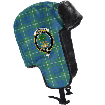 Hamilton Hunting Ancient Tartan Winter Trapper Hat with Family Crest