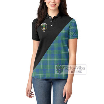 Hamilton Hunting Ancient Tartan Women's Polo Shirt with Family Crest and Military Logo Style