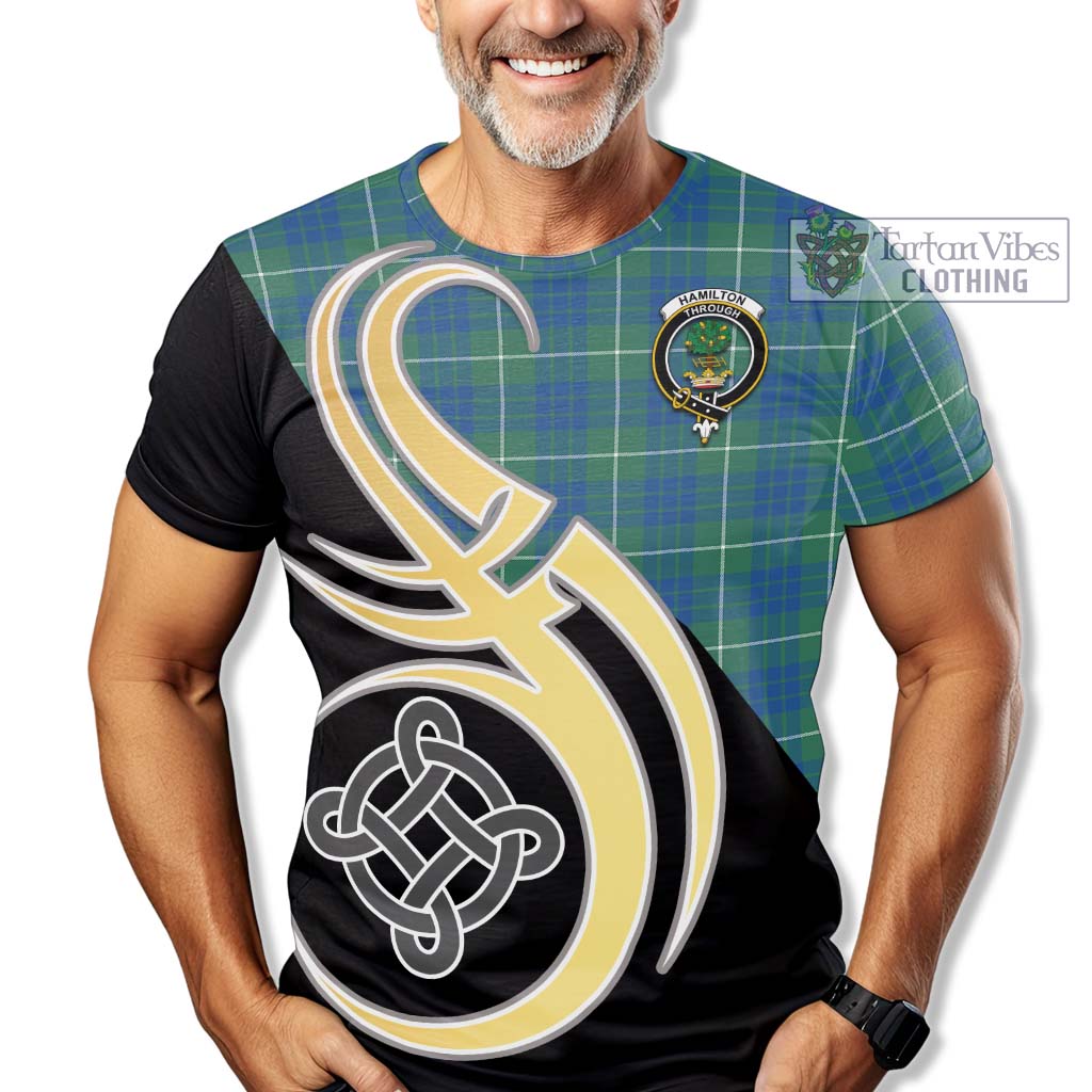 Tartan Vibes Clothing Hamilton Hunting Ancient Tartan T-Shirt with Family Crest and Celtic Symbol Style