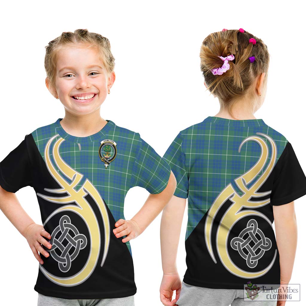 Hamilton Hunting Ancient Tartan Kid T-Shirt with Family Crest and Celtic Symbol Style - Tartan Vibes Clothing