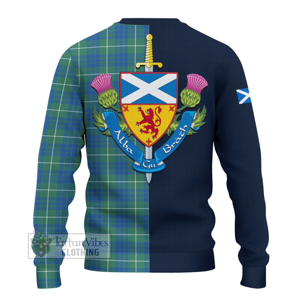 Tartan Vibes Clothing Hamilton Hunting Ancient Tartan Knitted Sweater with Scottish Lion Royal Arm Half Style