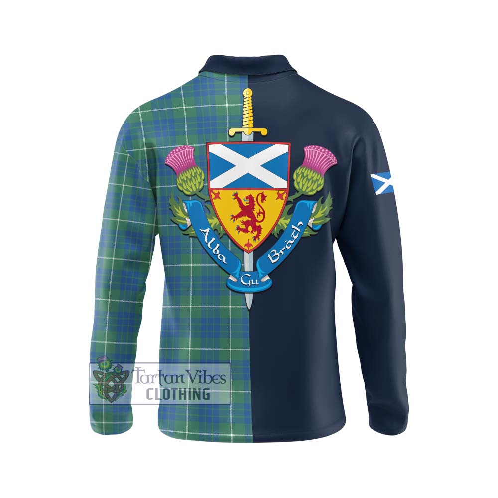 Tartan Vibes Clothing Hamilton Hunting Ancient Tartan Long Sleeve Polo Shirt with Scottish Lion Royal Arm Half Style