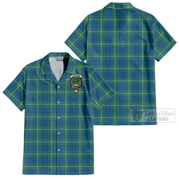 Hamilton Hunting Ancient Tartan Cotton Hawaiian Shirt with Family Crest