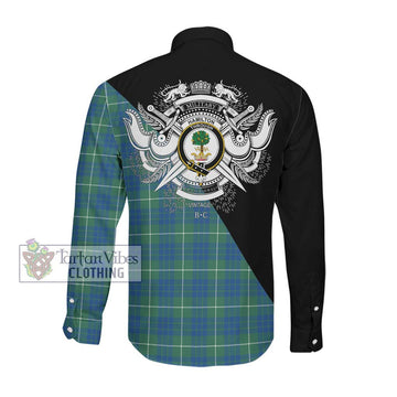 Hamilton Hunting Ancient Tartan Long Sleeve Button Shirt with Family Crest and Military Logo Style