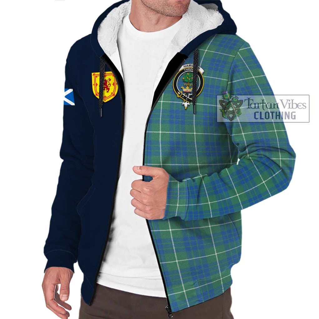 Tartan Vibes Clothing Hamilton Hunting Ancient Tartan Sherpa Hoodie with Scottish Lion Royal Arm Half Style