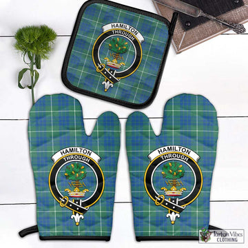 Hamilton Hunting Ancient Tartan Combo Oven Mitt & Pot-Holder with Family Crest