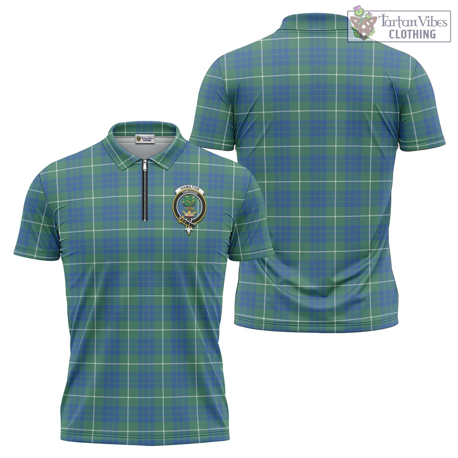 Tartan Vibes Clothing Hamilton Hunting Ancient Tartan Zipper Polo Shirt with Family Crest