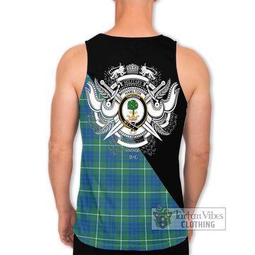 Hamilton Hunting Ancient Tartan Men's Tank Top with Family Crest and Military Logo Style