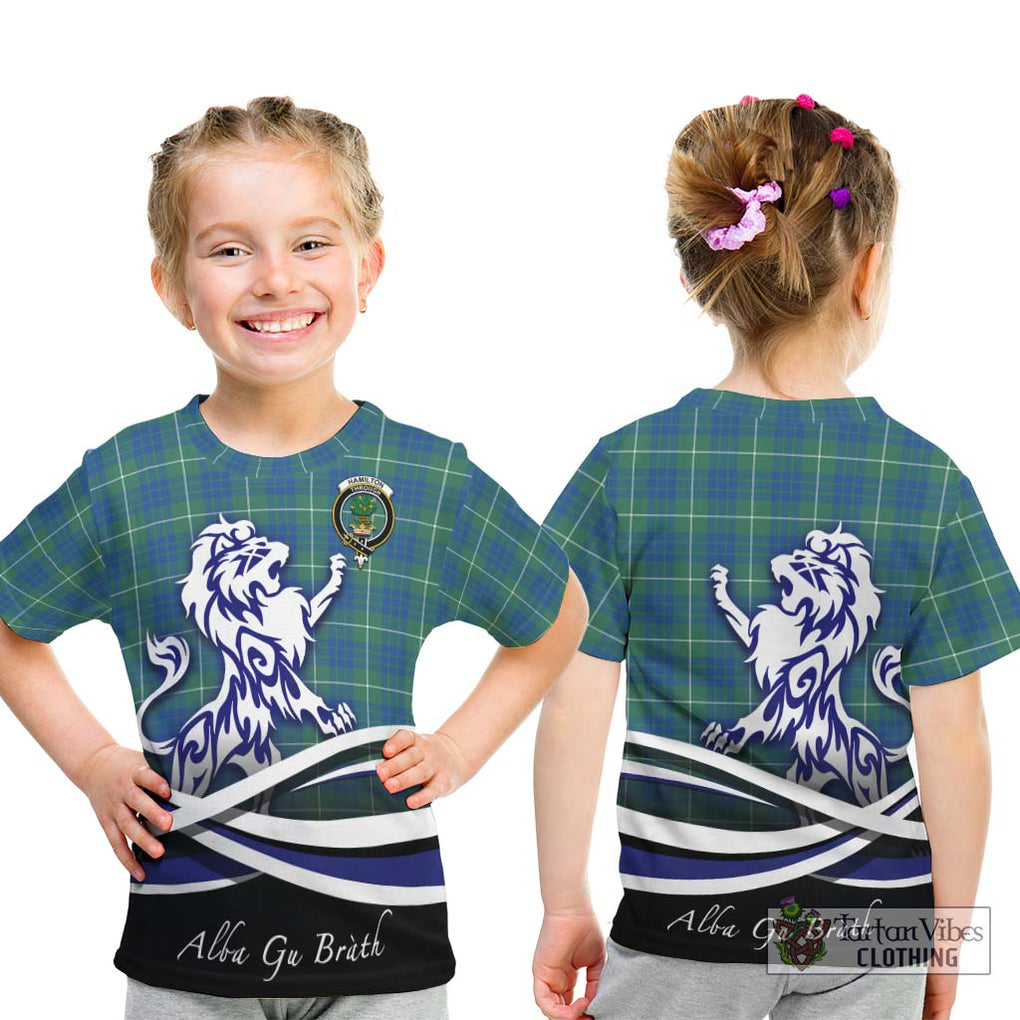 Hamilton Hunting Ancient Tartan Kid T-Shirt with Alba Gu Brath Regal Lion Emblem - Tartanvibesclothing Shop