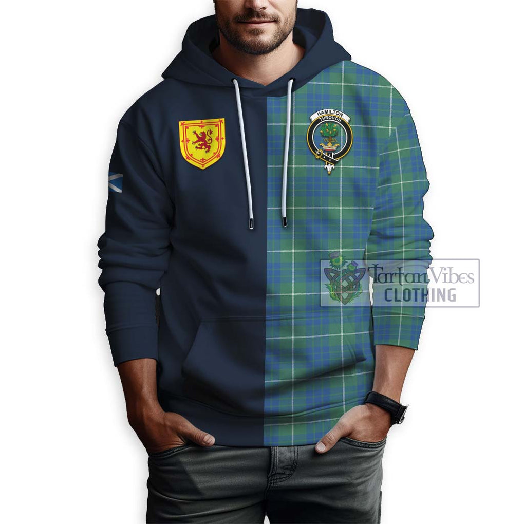 Tartan Vibes Clothing Hamilton Hunting Ancient Tartan Hoodie with Scottish Lion Royal Arm Half Style