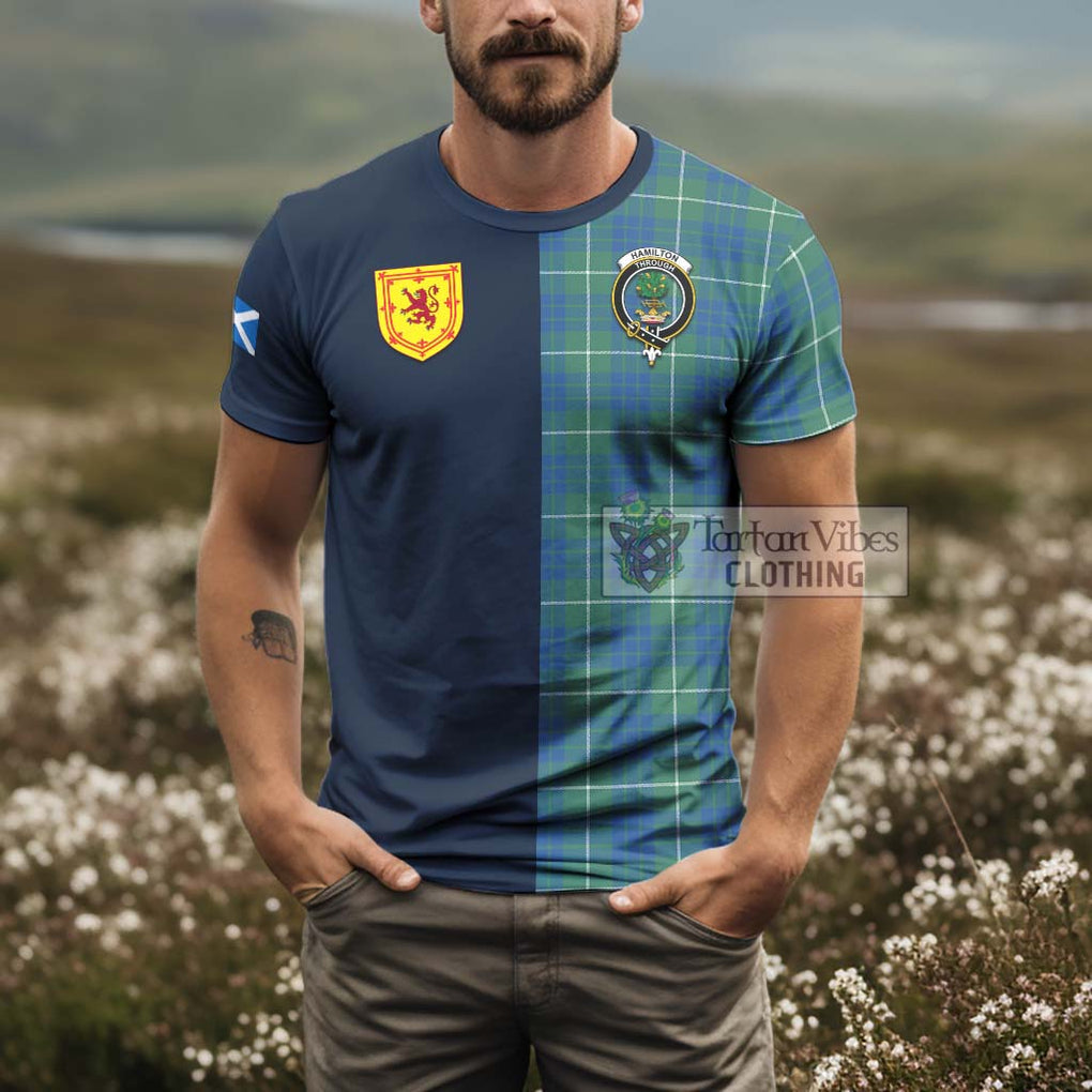 Tartan Vibes Clothing Hamilton Hunting Ancient Tartan T-Shirt Alba with Scottish Lion Royal Arm Half Style