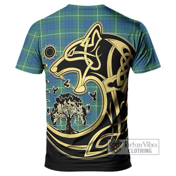 Hamilton Hunting Ancient Tartan T-Shirt with Family Crest Celtic Wolf Style