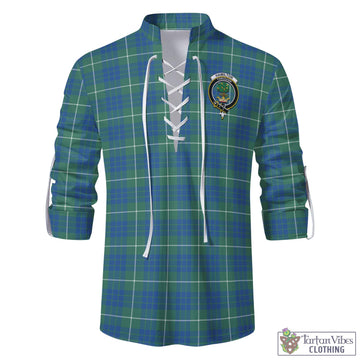 Hamilton Hunting Ancient Tartan Men's Scottish Traditional Jacobite Ghillie Kilt Shirt with Family Crest