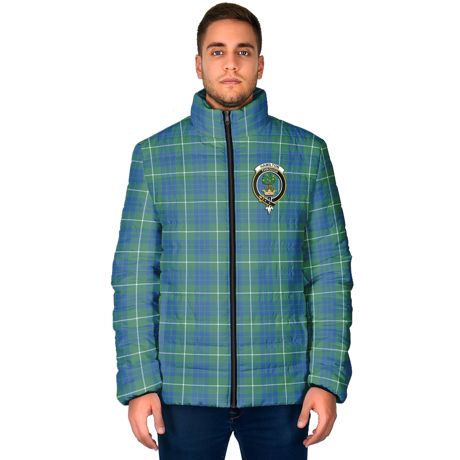 Hamilton Hunting Ancient Tartan Padded Jacket with Family Crest - Tartan Vibes Clothing