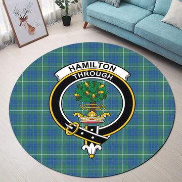 Hamilton Hunting Ancient Tartan Round Rug with Family Crest