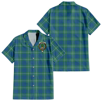 Hamilton Hunting Ancient Tartan Short Sleeve Button Down Shirt with Family Crest