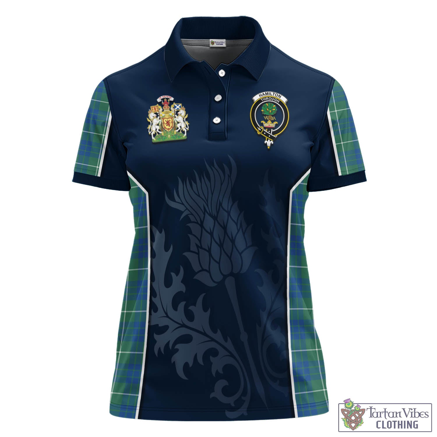 Tartan Vibes Clothing Hamilton Hunting Ancient Tartan Women's Polo Shirt with Family Crest and Scottish Thistle Vibes Sport Style