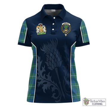 Hamilton Hunting Ancient Tartan Women's Polo Shirt with Family Crest and Scottish Thistle Vibes Sport Style