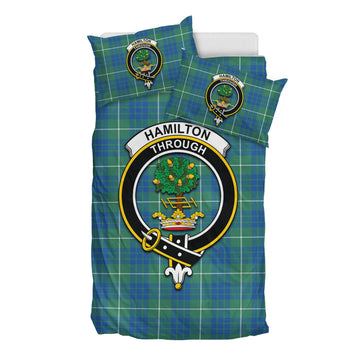 Hamilton Hunting Ancient Tartan Bedding Set with Family Crest