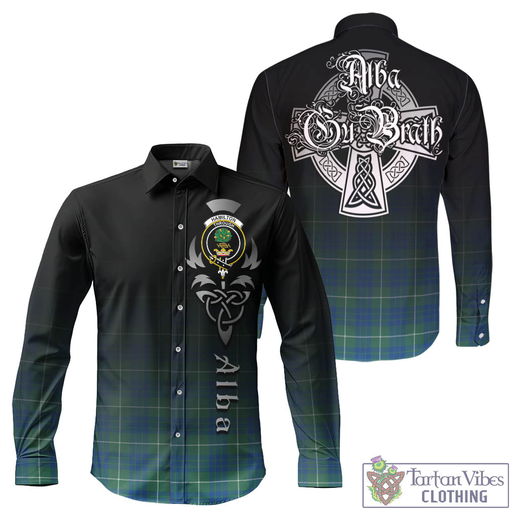 Tartan Vibes Clothing Hamilton Hunting Ancient Tartan Long Sleeve Button Up Featuring Alba Gu Brath Family Crest Celtic Inspired