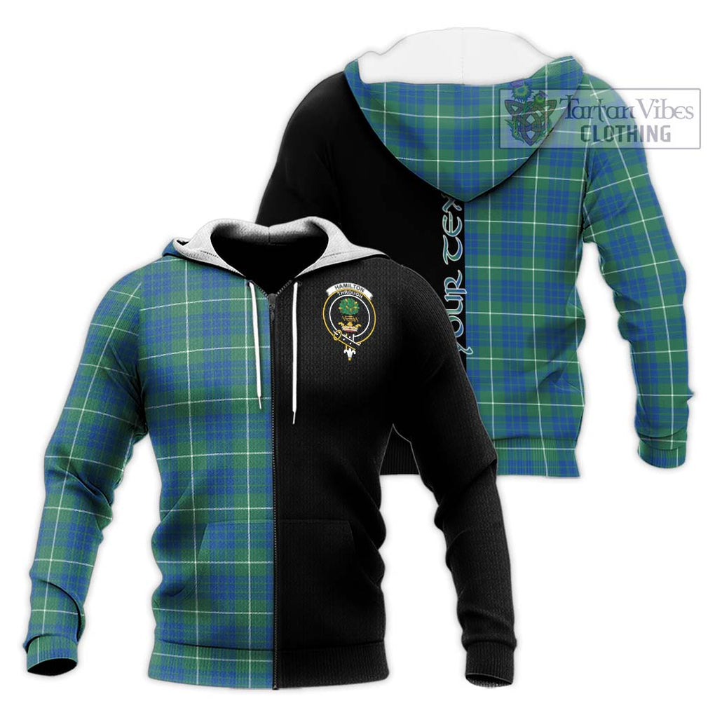 Hamilton Hunting Ancient Tartan Knitted Hoodie with Family Crest and Half Of Me Style Unisex Knitted Zip Hoodie - Tartanvibesclothing Shop