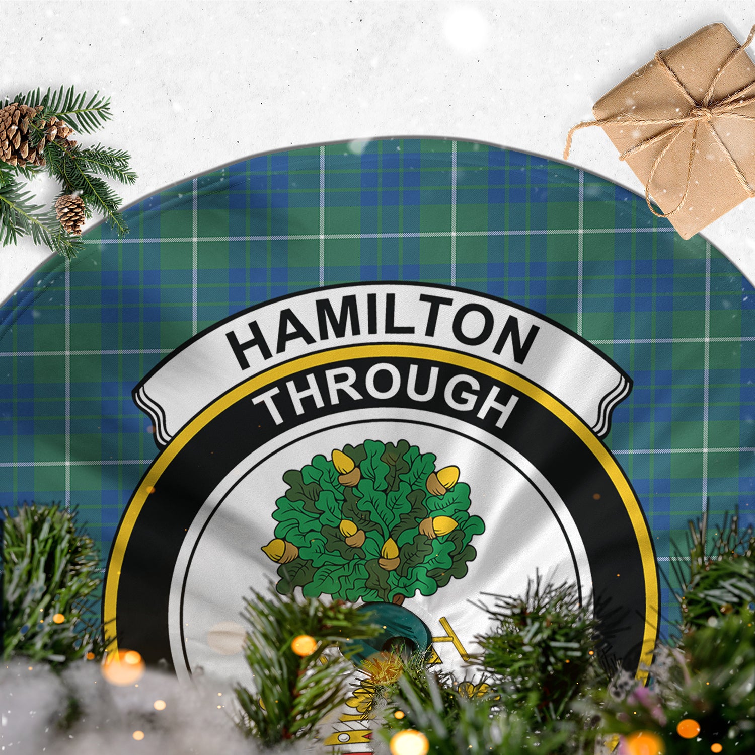 Hamilton Hunting Ancient Tartan Christmas Tree Skirt with Family Crest - Tartanvibesclothing