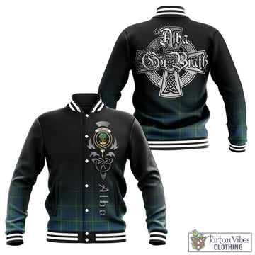 Hamilton Hunting Ancient Tartan Baseball Jacket Featuring Alba Gu Brath Family Crest Celtic Inspired