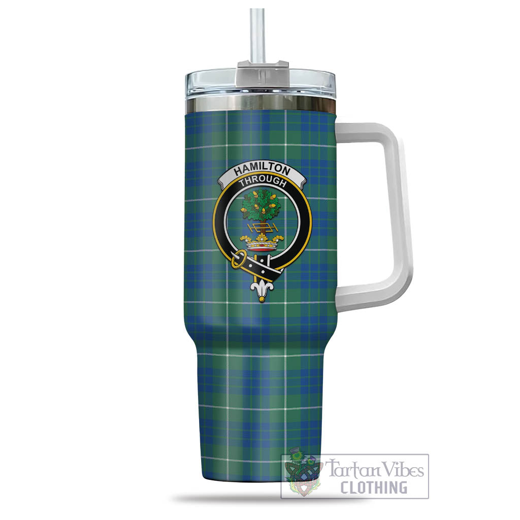 Tartan Vibes Clothing Hamilton Hunting Ancient Tartan and Family Crest Tumbler with Handle