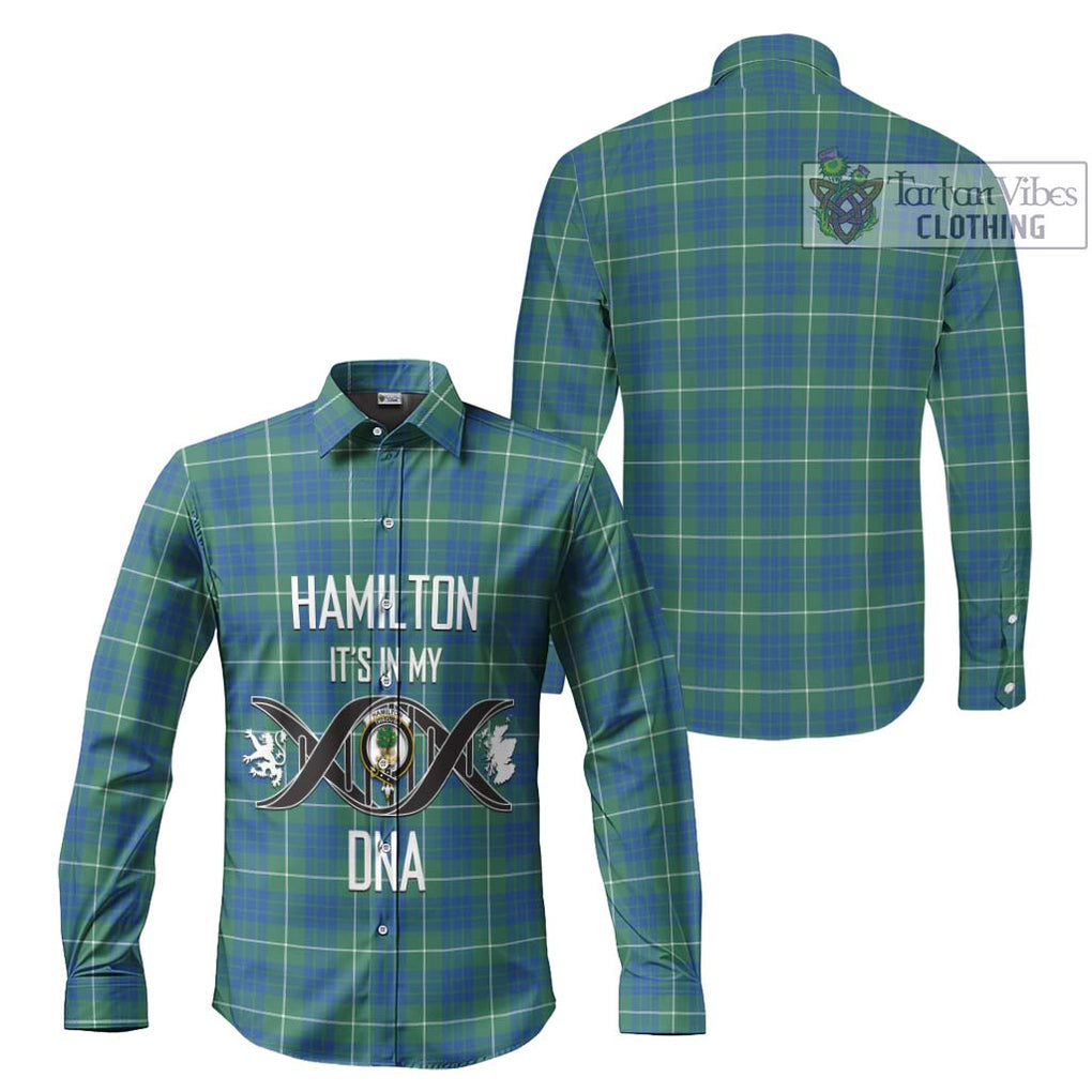 Hamilton Hunting Ancient Tartan Long Sleeve Button Shirt with Family Crest DNA In Me Style Men's Shirt - Tartanvibesclothing Shop