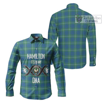 Hamilton Hunting Ancient Tartan Long Sleeve Button Shirt with Family Crest DNA In Me Style