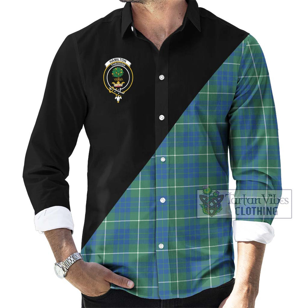 Hamilton Hunting Ancient Tartan Long Sleeve Button Shirt with Family Crest and Military Logo Style - Tartanvibesclothing Shop