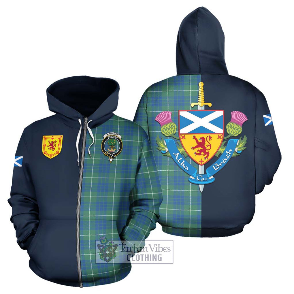 Tartan Vibes Clothing Hamilton Hunting Ancient Tartan Hoodie with Scottish Lion Royal Arm Half Style