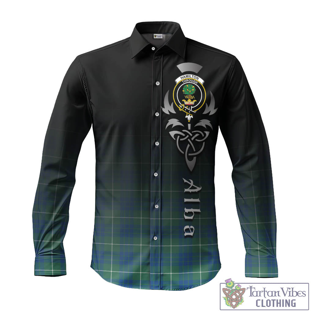 Tartan Vibes Clothing Hamilton Hunting Ancient Tartan Long Sleeve Button Up Featuring Alba Gu Brath Family Crest Celtic Inspired