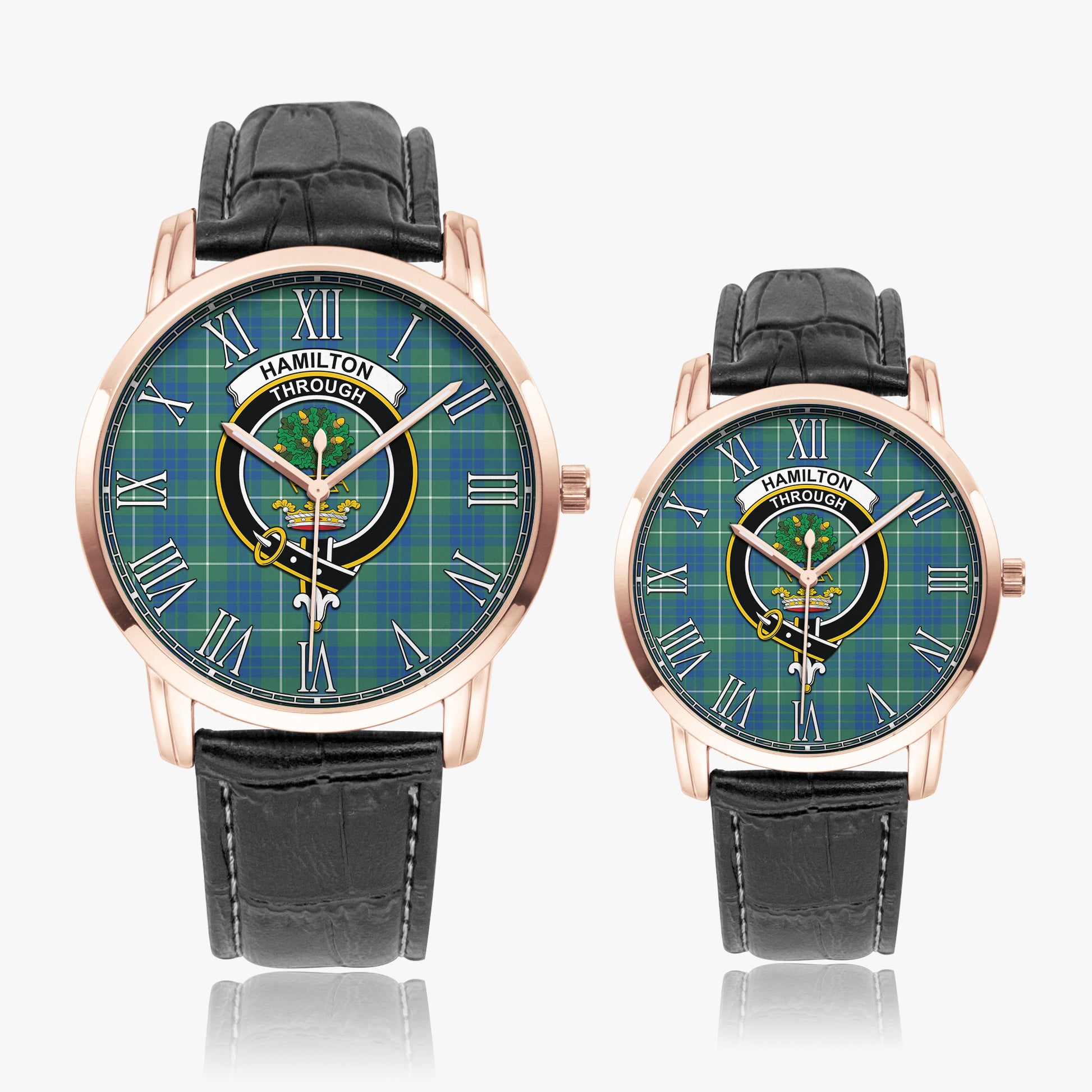 Hamilton Hunting Ancient Tartan Family Crest Leather Strap Quartz Watch - Tartanvibesclothing