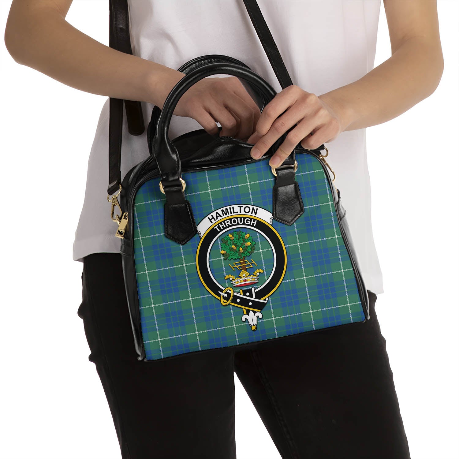 Hamilton Hunting Ancient Tartan Shoulder Handbags with Family Crest - Tartanvibesclothing