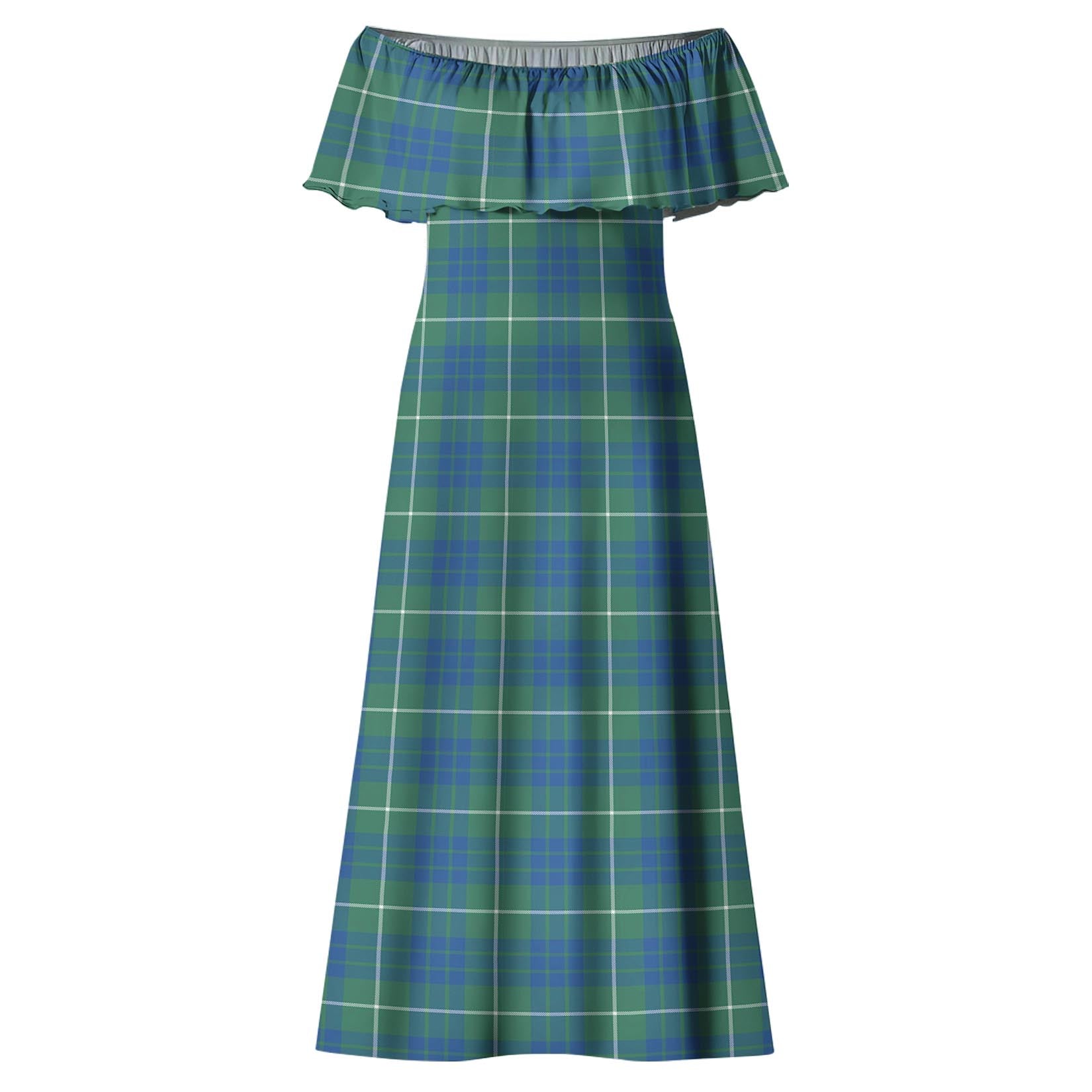 Hamilton Hunting Ancient Tartan Off Shoulder Long Dress - Tartanvibesclothing