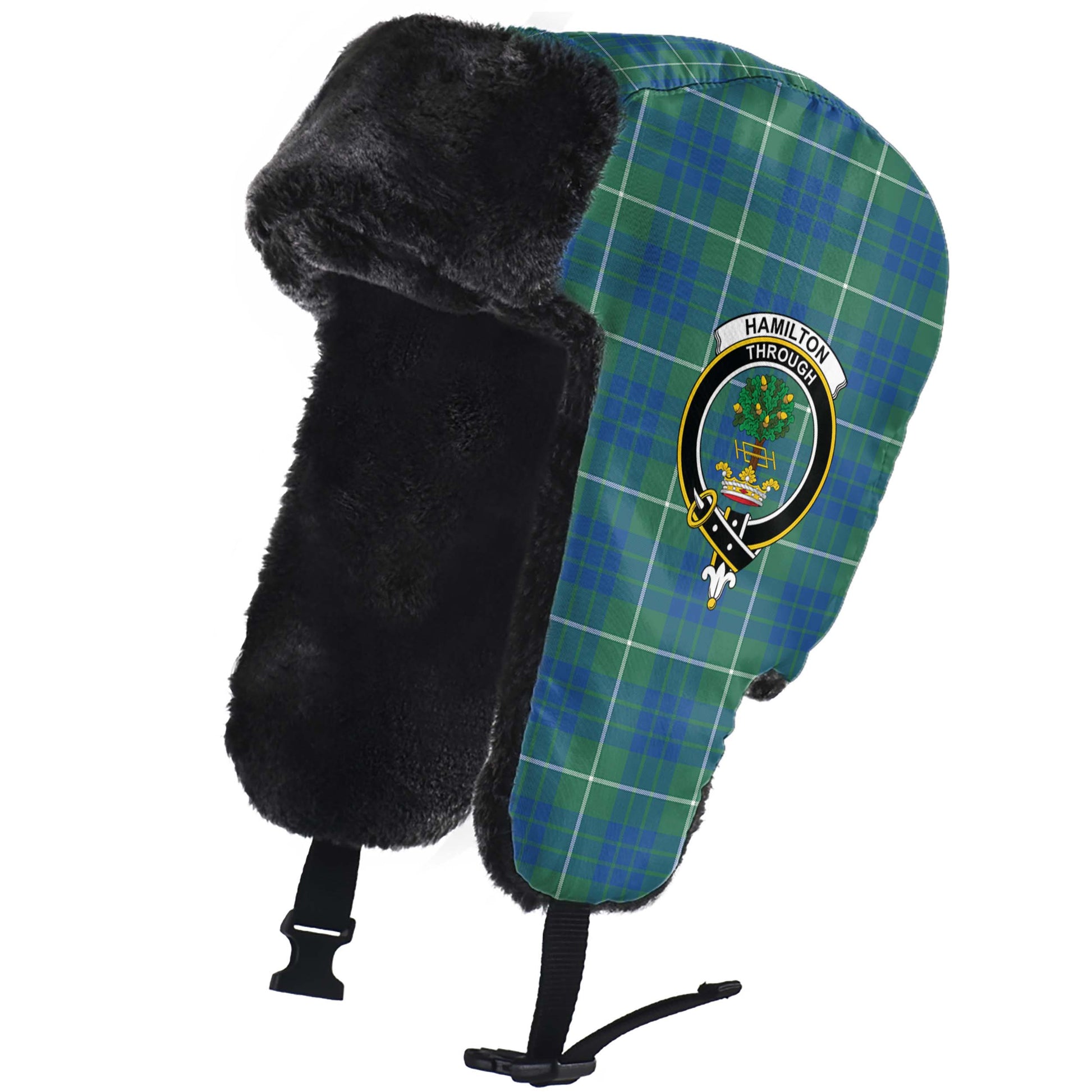 Hamilton Hunting Ancient Tartan Winter Trapper Hat with Family Crest - Tartanvibesclothing