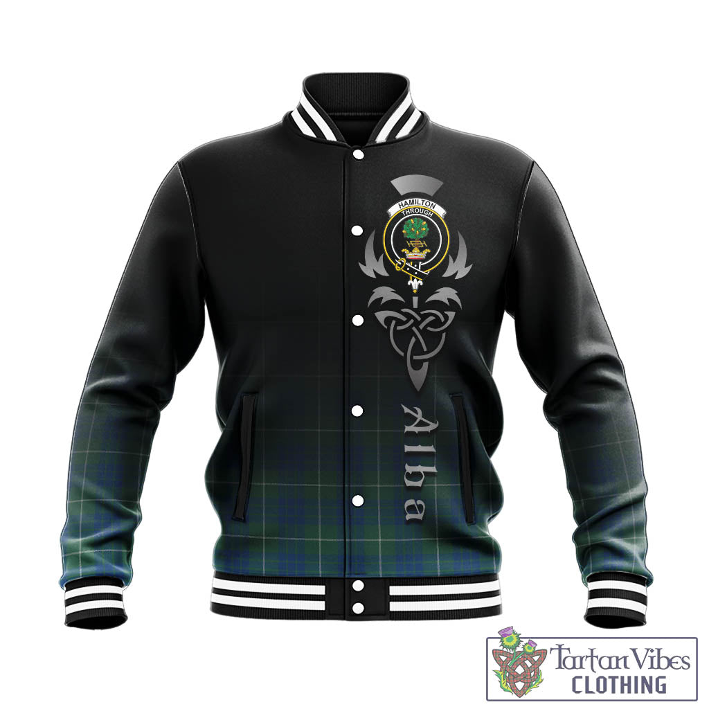 Tartan Vibes Clothing Hamilton Hunting Ancient Tartan Baseball Jacket Featuring Alba Gu Brath Family Crest Celtic Inspired