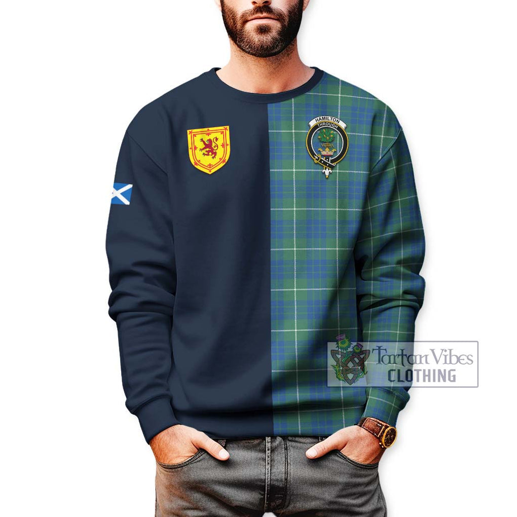 Tartan Vibes Clothing Hamilton Hunting Ancient Tartan Sweatshirt with Scottish Lion Royal Arm Half Style