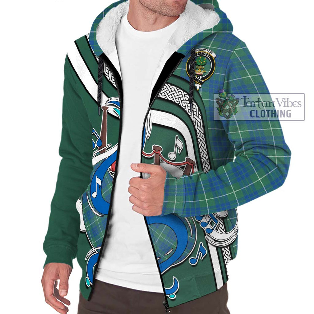 Hamilton Hunting Ancient Tartan Sherpa Hoodie with Epic Bagpipe Style Unisex - Tartanvibesclothing Shop