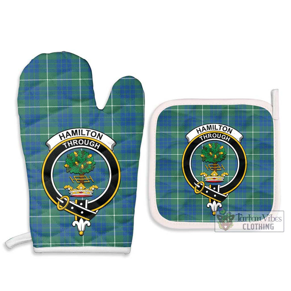 Hamilton Hunting Ancient Tartan Combo Oven Mitt & Pot-Holder with Family Crest Combo 1 Oven Mitt & 2 Pot-Holder White - Tartan Vibes Clothing