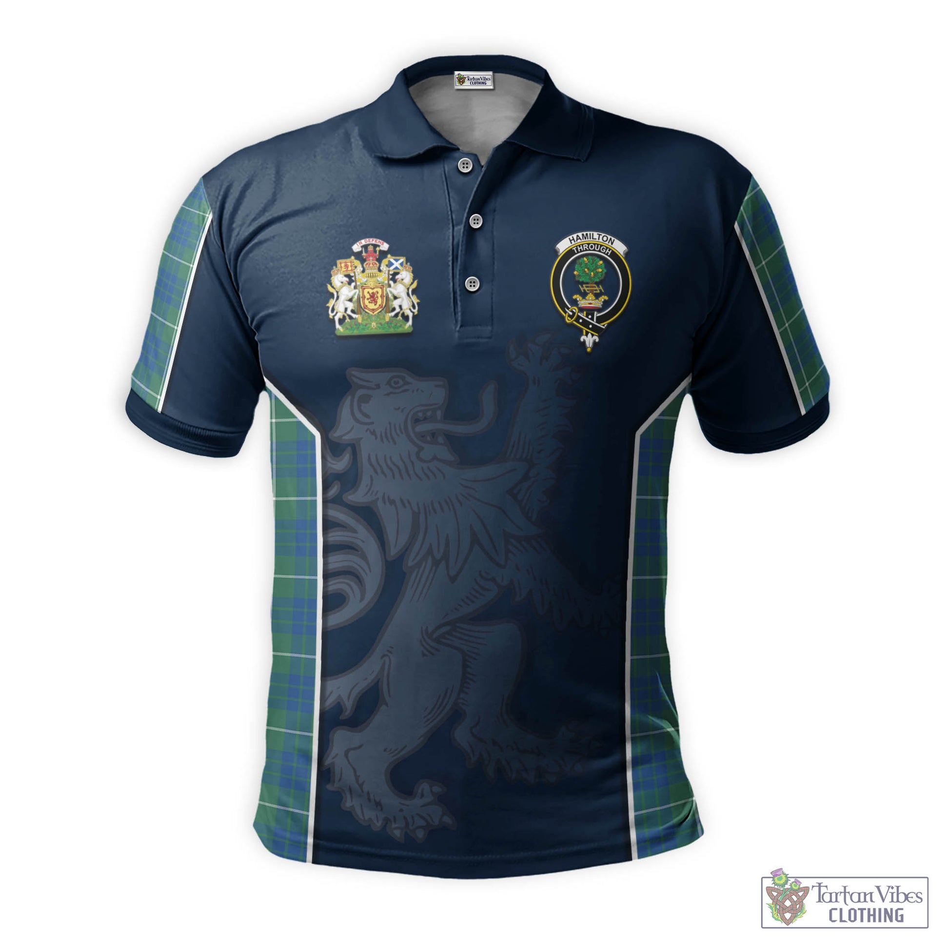 Tartan Vibes Clothing Hamilton Hunting Ancient Tartan Men's Polo Shirt with Family Crest and Lion Rampant Vibes Sport Style