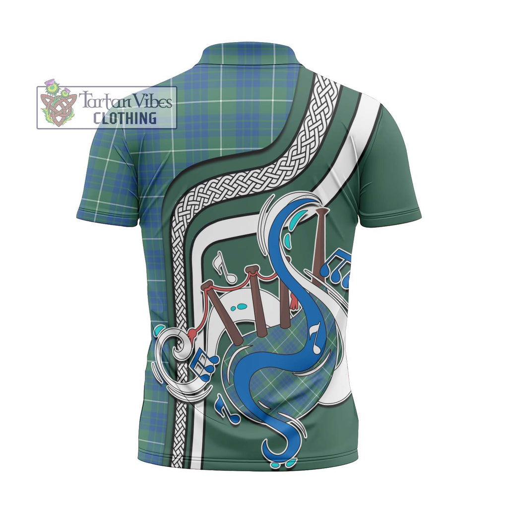 Hamilton Hunting Ancient Tartan Zipper Polo Shirt with Epic Bagpipe Style - Tartanvibesclothing Shop