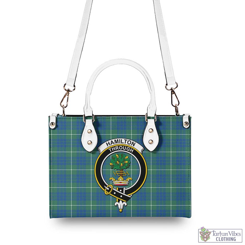 Tartan Vibes Clothing Hamilton Hunting Ancient Tartan Luxury Leather Handbags with Family Crest