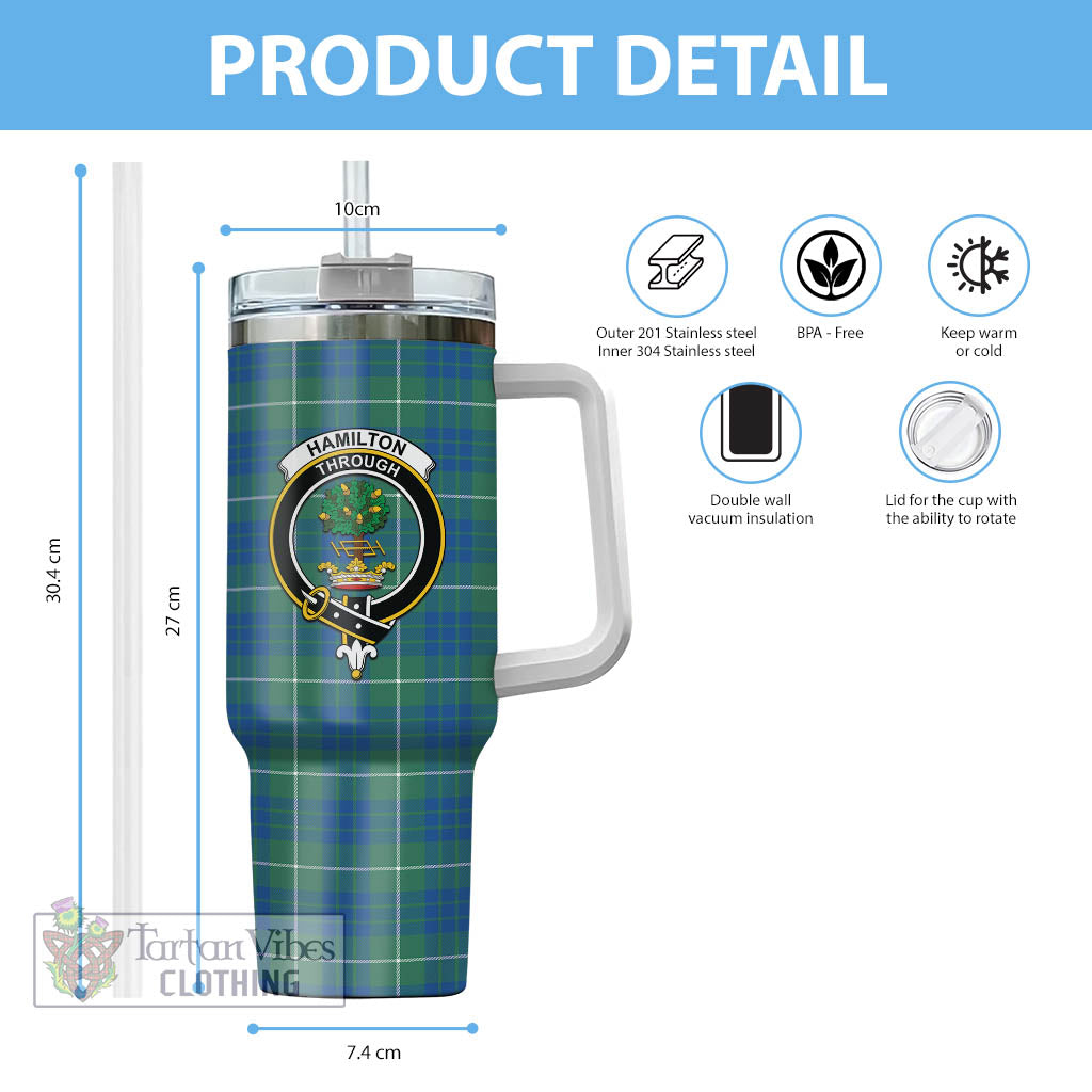 Tartan Vibes Clothing Hamilton Hunting Ancient Tartan and Family Crest Tumbler with Handle