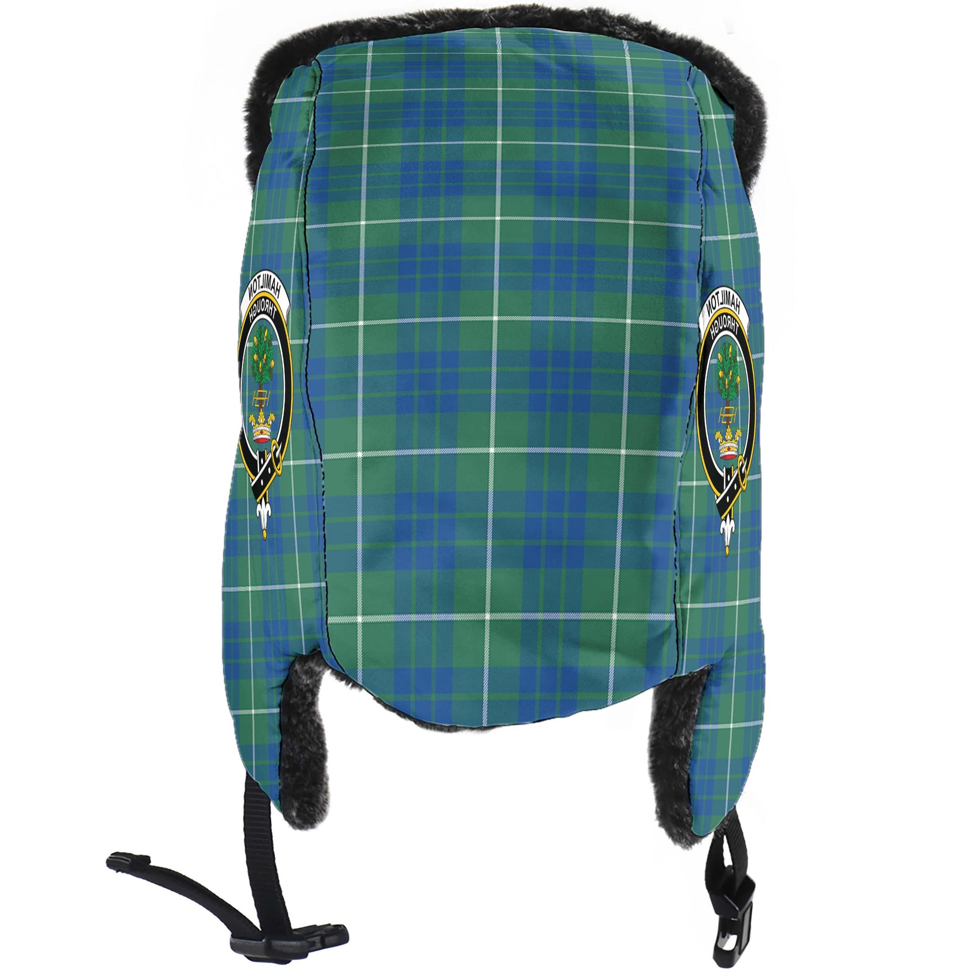 Hamilton Hunting Ancient Tartan Winter Trapper Hat with Family Crest - Tartanvibesclothing